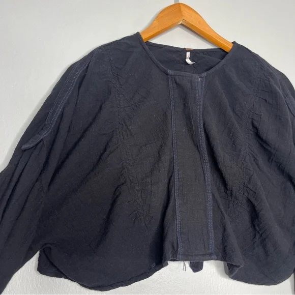 Free People Day Dreaming Black Button Front Balloon Sleeve Blouse Top FLAWED - Picture 8 of 11